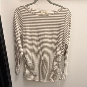 Madewell Beige and White Striped Long Sleeve Top